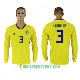 Koszulka Szwecja Lindelof 3 Mistrzostwa Świata 2018 Domowe Stroje Piłkarskie Długi Rękaw